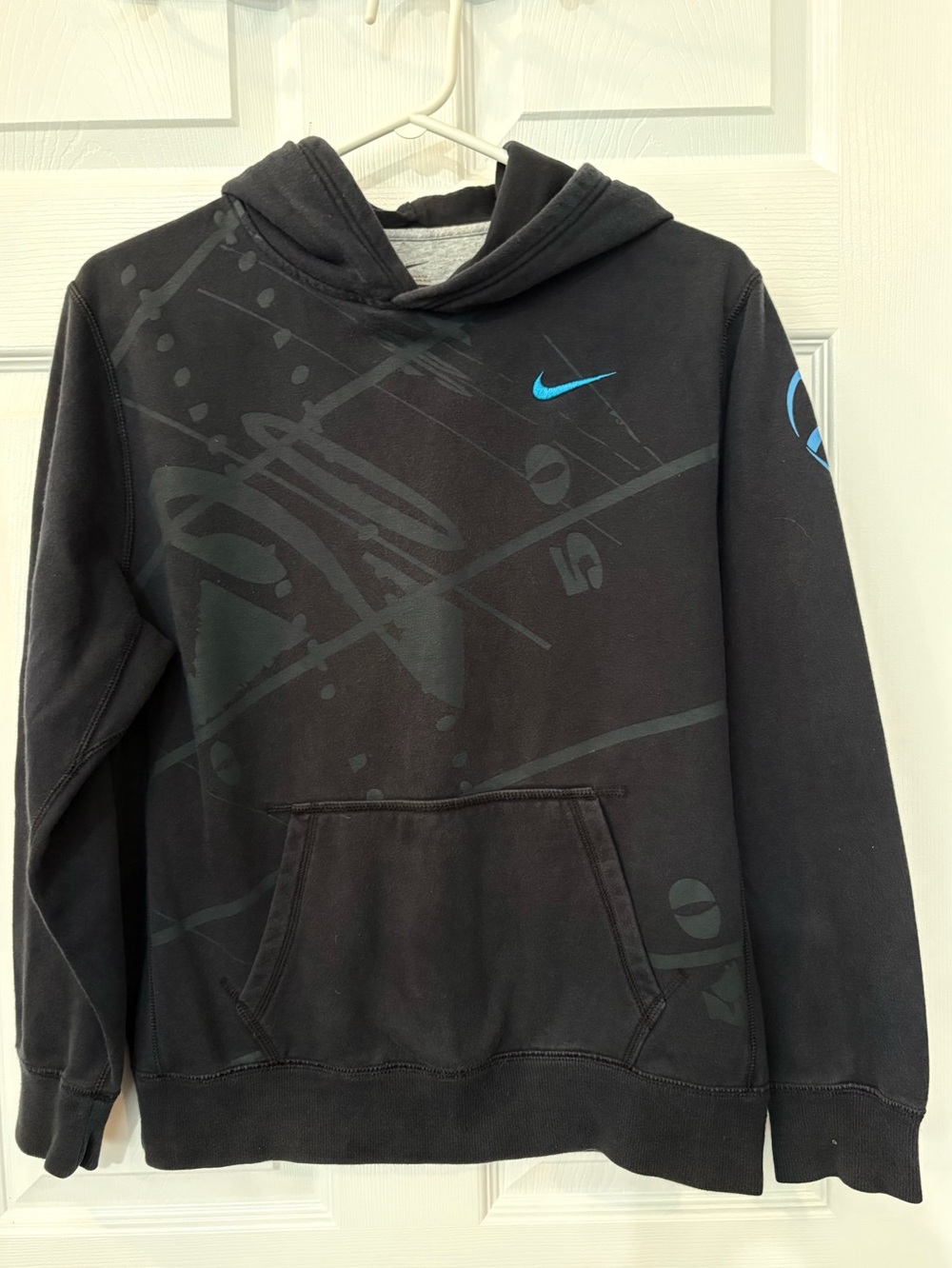 Nike Black Hoodie with Blue Swoosh Youth Size Large